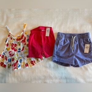 Old Navy-NWT- Three pieces: Fruit Print Tank/Red Shorts/Lilac Shorts ~  12-18M